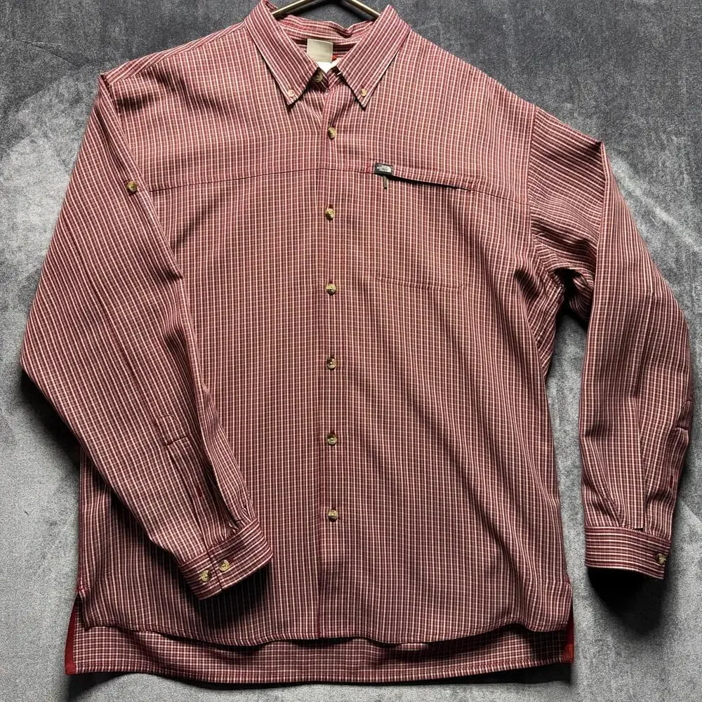 The North Face Shirt XL Red Check Long Sleeve Button Up Pocket Modal Polyester